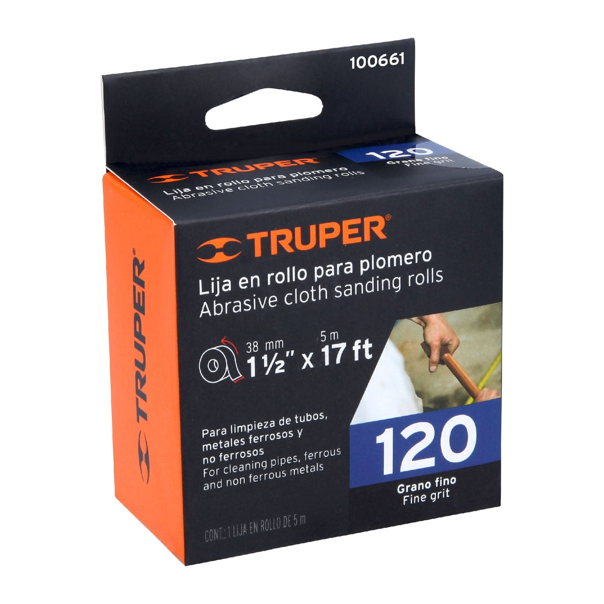 Rollo de 5 m de Lija para Plomero Grano 120 Ancho 1-1/2'