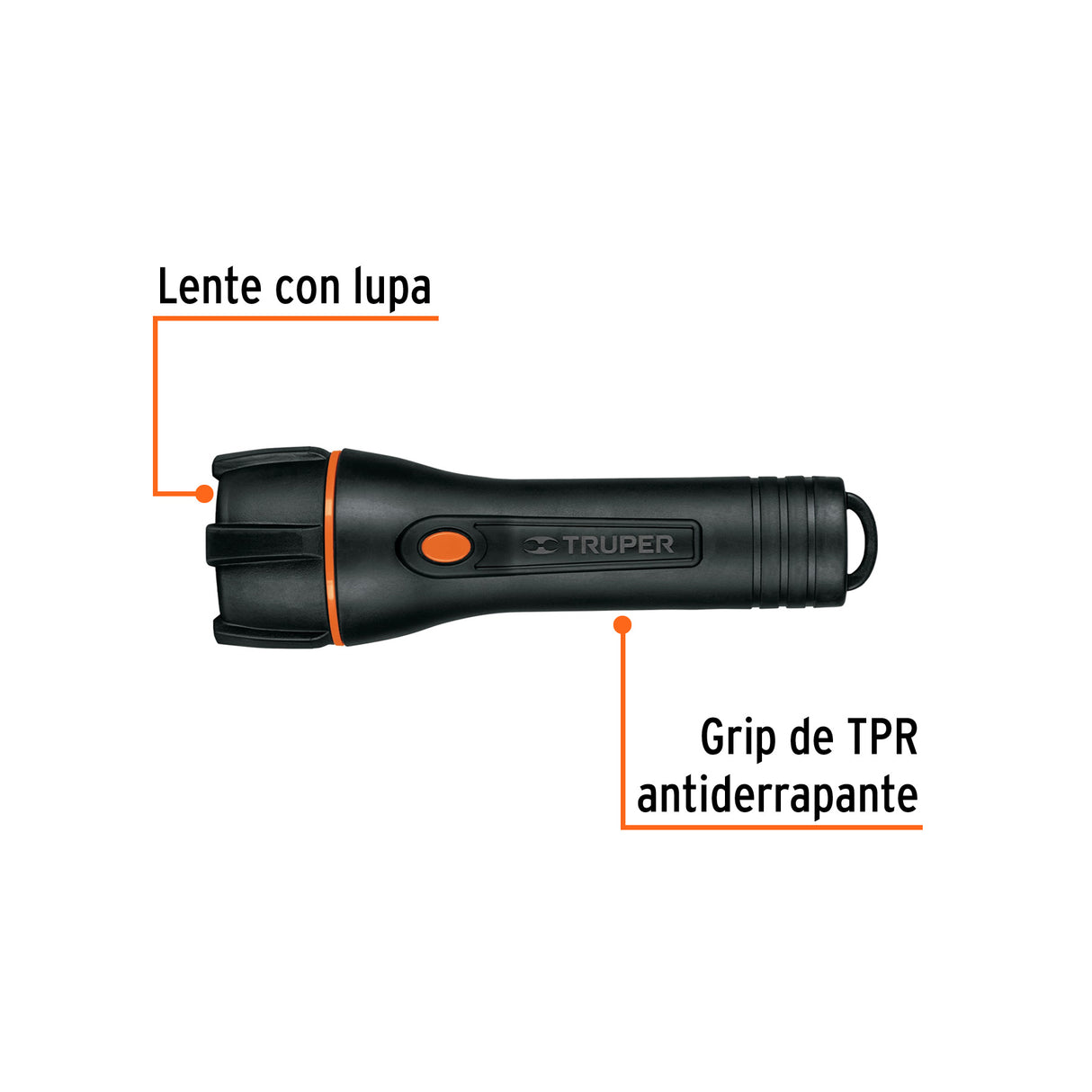Linterna Plástica 1 LED 180 Lm con 2 Pilas D, Truper