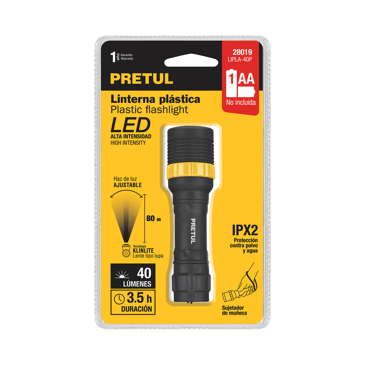 Linterna Plástica 1 LED 40 Lm de 1 Pila Aa, Pretul