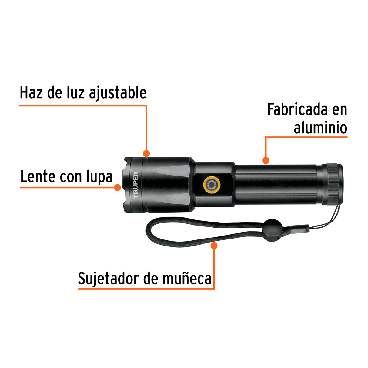 Linterna LED Recargable, de Aluminio, 1, 200 Lm, Truper