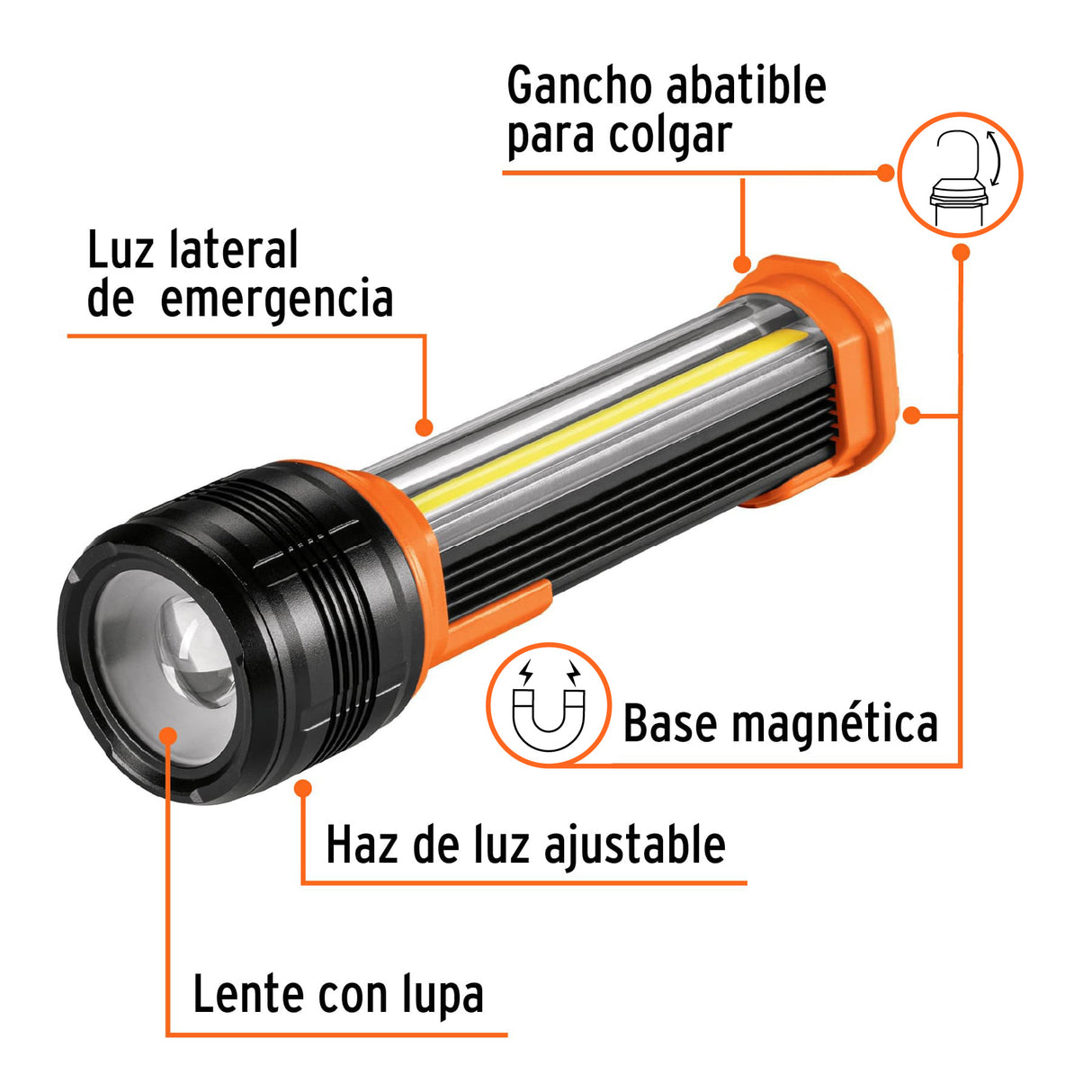 Linterna Recargable con Luz Emergencia, 480 Lm, Truper Expert