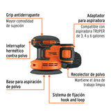 Lijadora Roto-orbital 5', 20 V, 1 Batería 2 Ah, Truper Pro