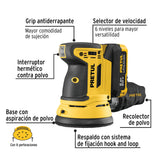 Lijadora Roto-orbital 5', 20 V, 1 Batería 2 Ah, Pretul