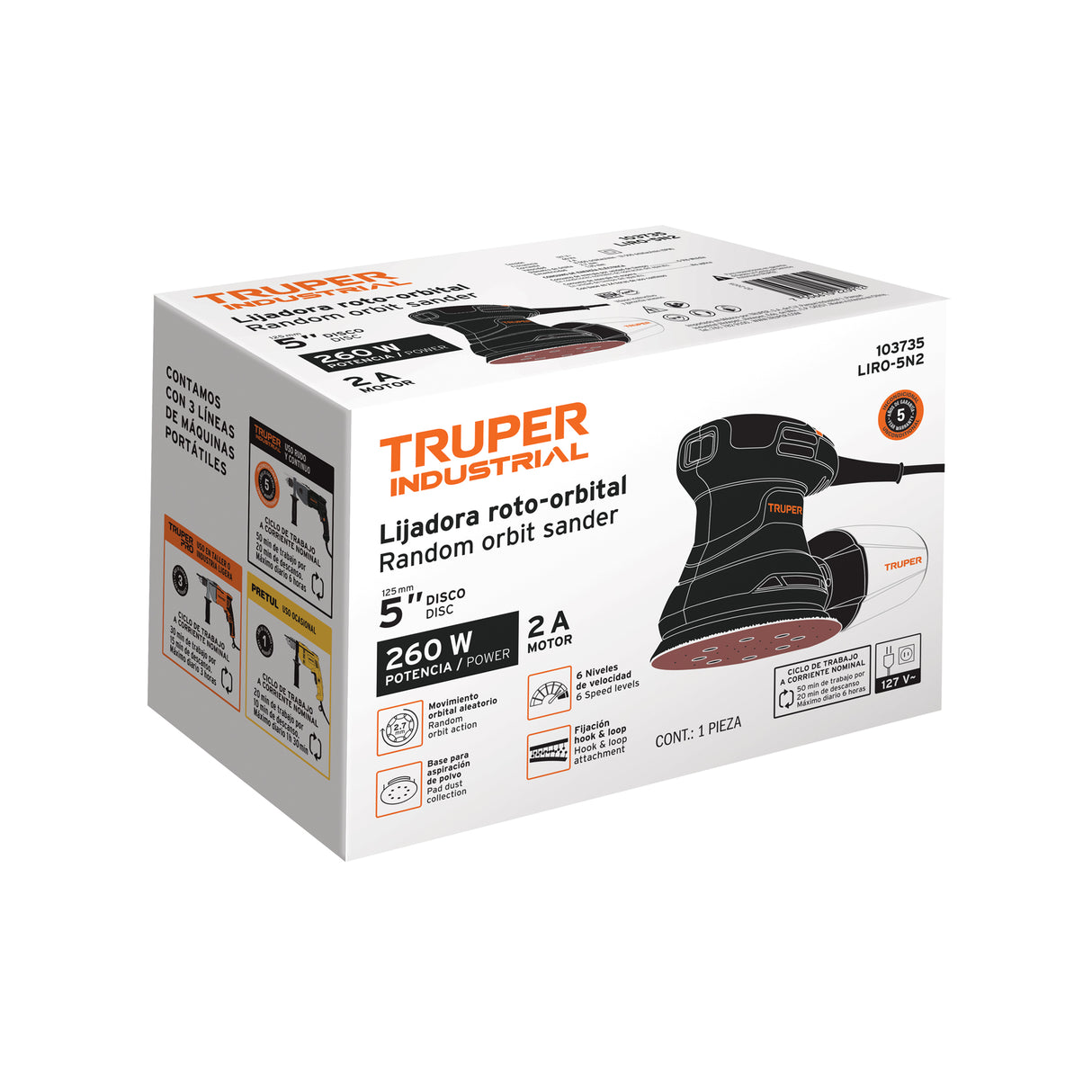 Lijadora Roto Orbital 5', 260 W, Truper Industrial