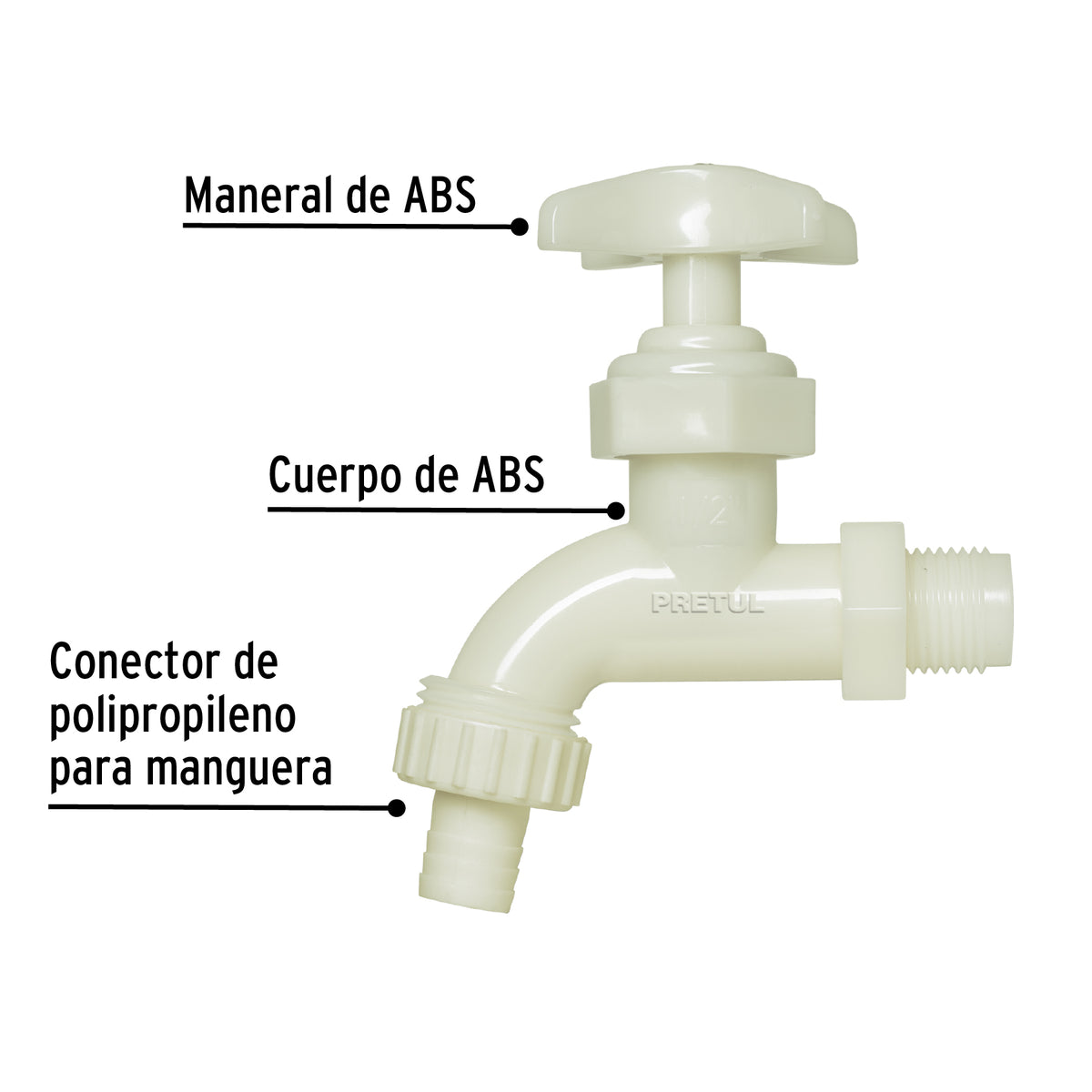 Llave para Manguera, de Plástico 65G, 1/2', Granel, Pretul