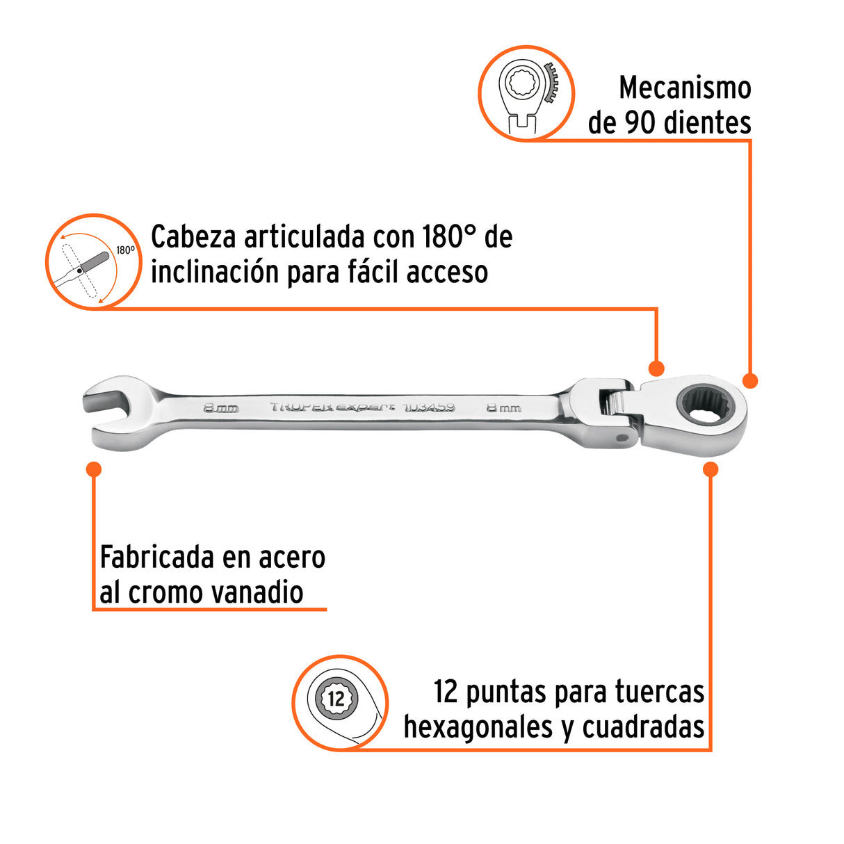 Llave Combinada con Matraca 8 mm Flexible, Expert