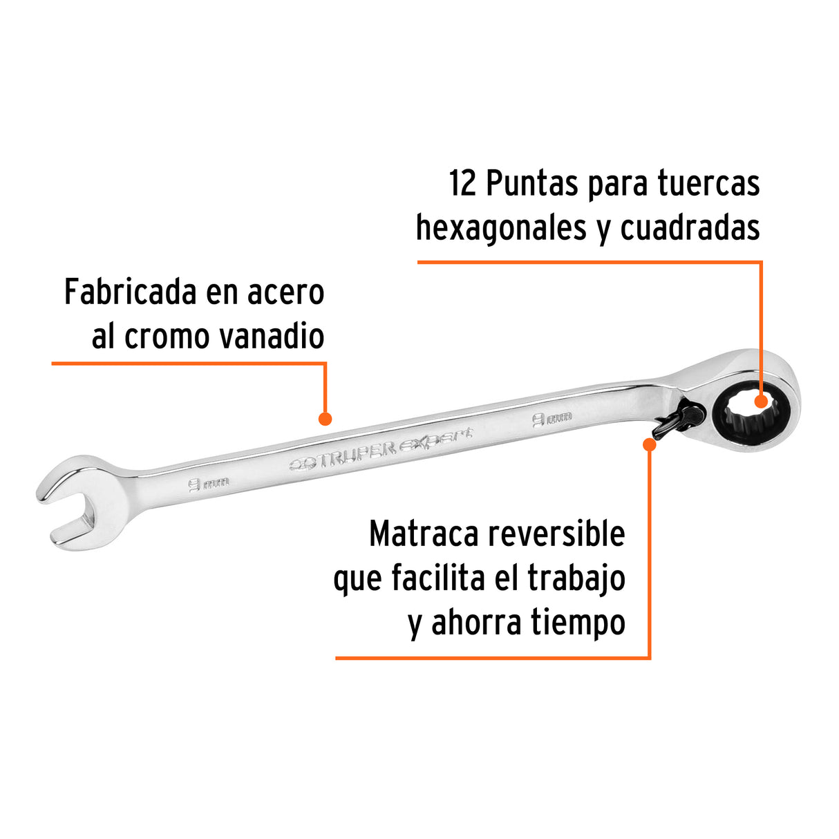 Llave Combinada Matraca Reversible 9 MMX148 mm Largo, Expert