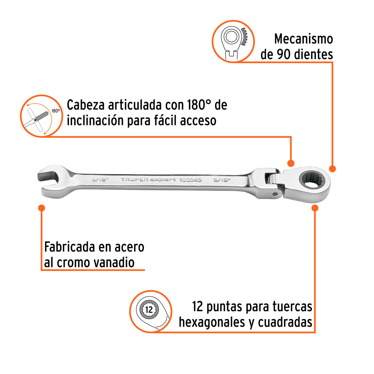 Llave Combinada con Matraca 5/16' Flexible, Expert