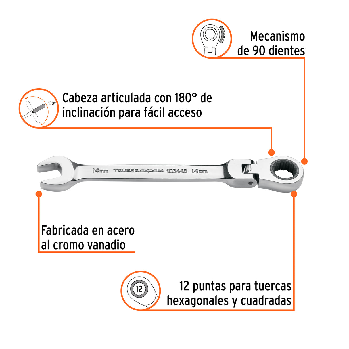 Llave Combinada con Matraca 14 mm Flexible, Expert