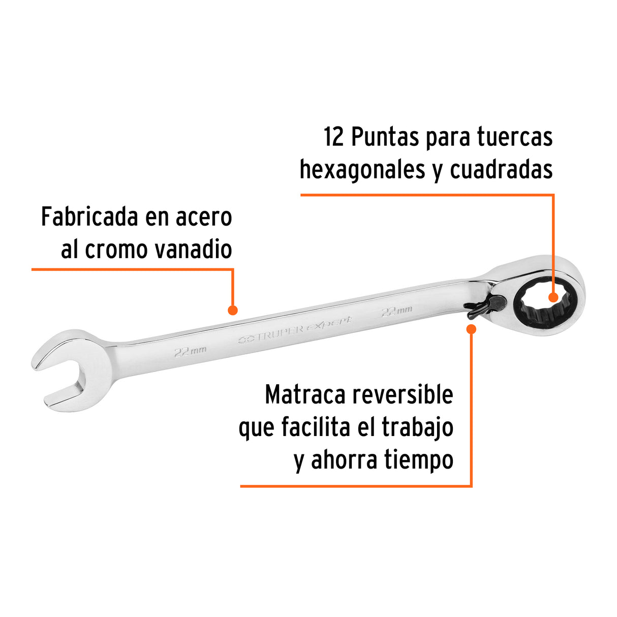 Llave Combinada Matraca Reversible 22MMX288 mm Largo, Expert