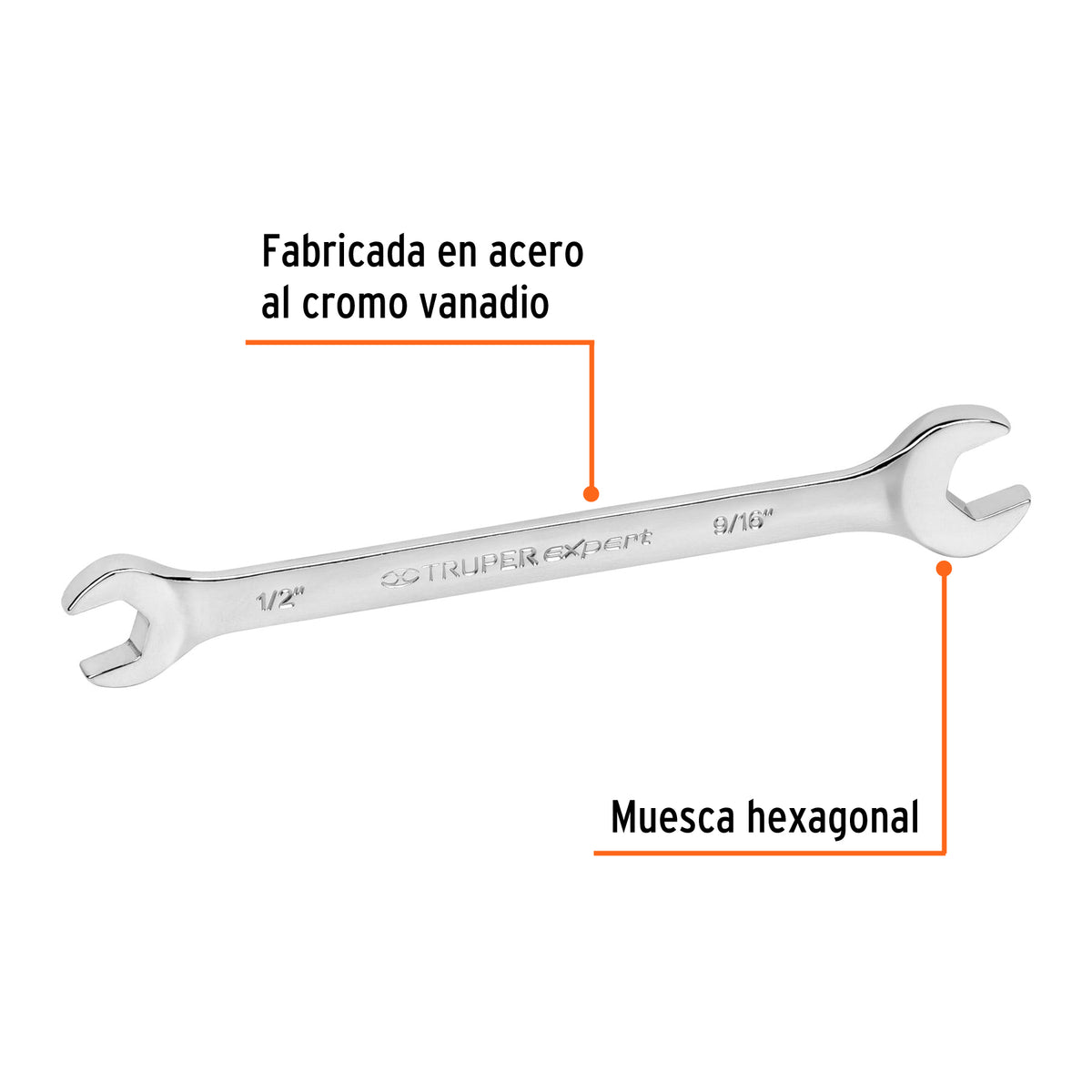 Llave Española, 1/2 X 9/16' X 181 mm de Largo, Truper Expert
