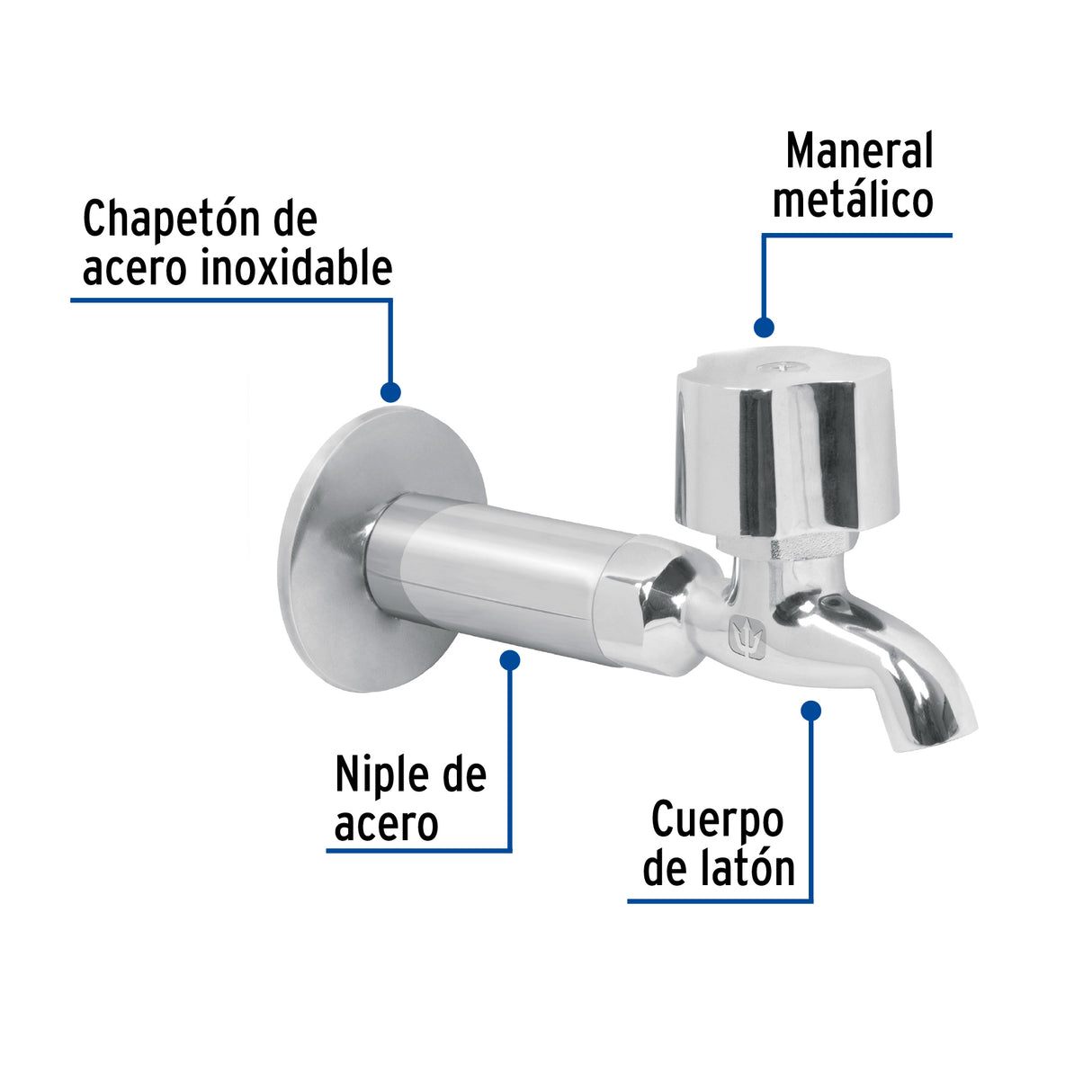 Llave 1/2' para Fregadero con Niple y Chapetón, Cromo, Basic