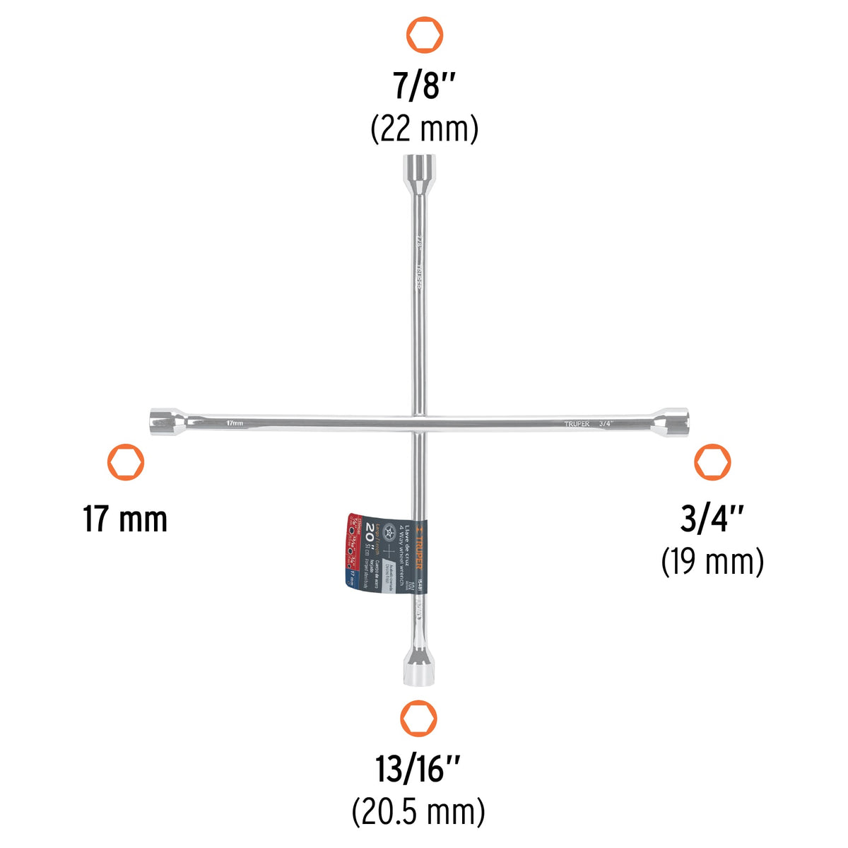 Llave de Cruz 20' Pulida y Cromada, Truper