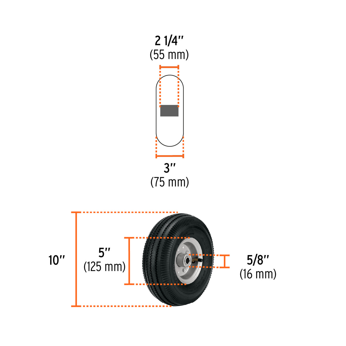 Rueda Neumática 10' para Eje Lateral, Truper