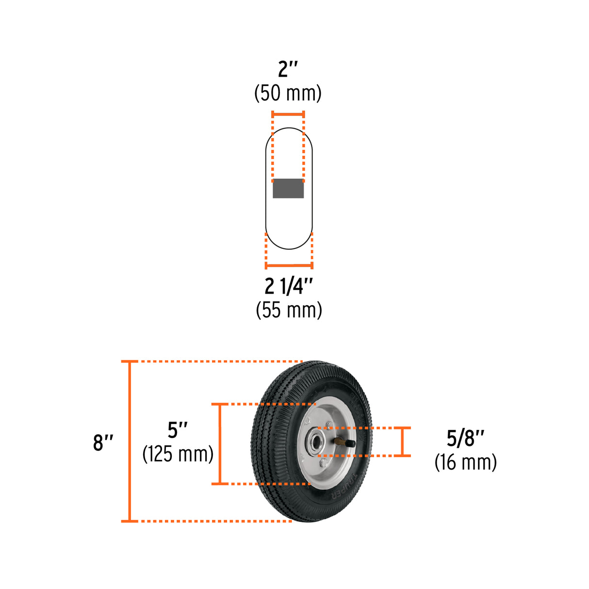 Rueda Neumática 8' para Eje Lateral, Truper