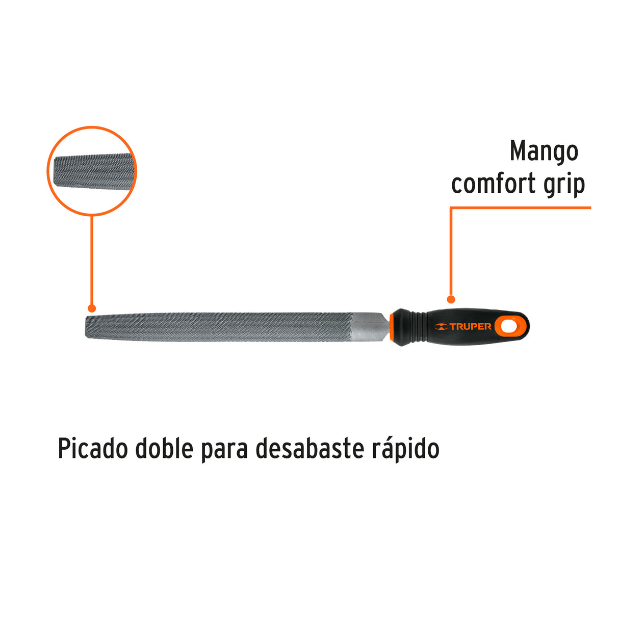 Lima Media Caña Bastarda 10' Mango Doble Inyección, Truper