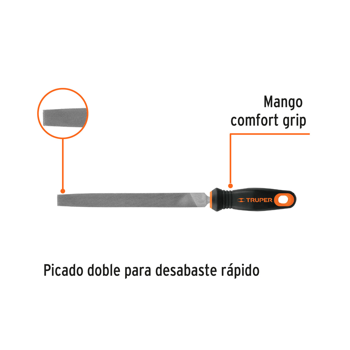 Lima Plana Bastarda 8' con Mango Doble Inyección, Truper