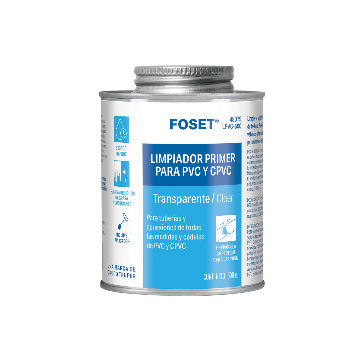 Limpiador para PVC y CPVC, Lata 500 ml, Foset