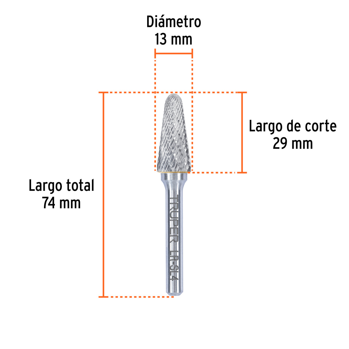 Lima Rotativa Punta Cónica Redonda, 13 mm, Truper