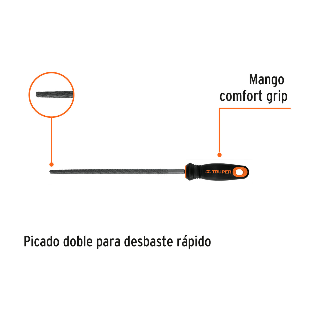 Lima Redonda Bastarda 10' con Mango Doble Inyección, Truper