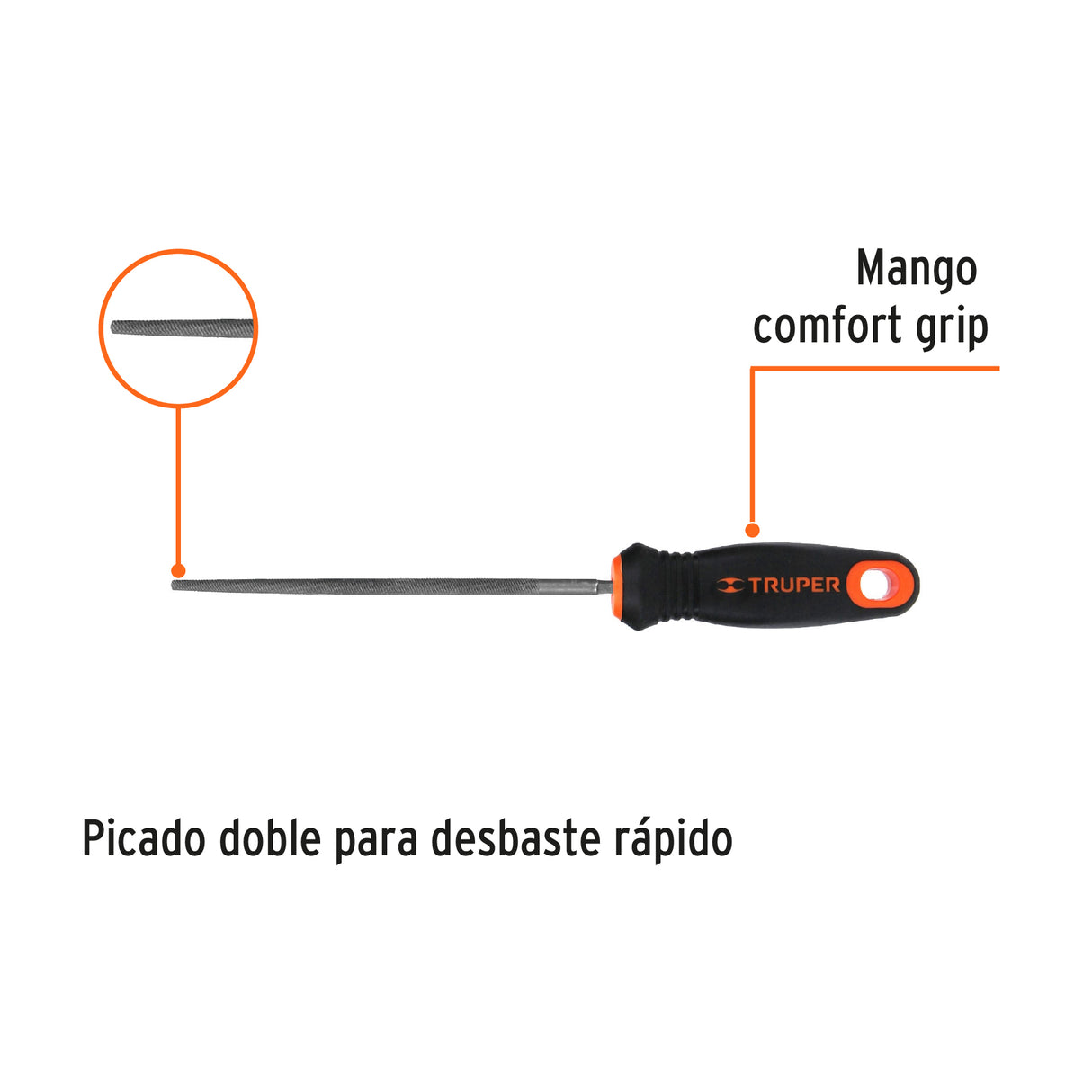 Lima Redonda Bastarda 6' con Mango Doble Inyección, Truper