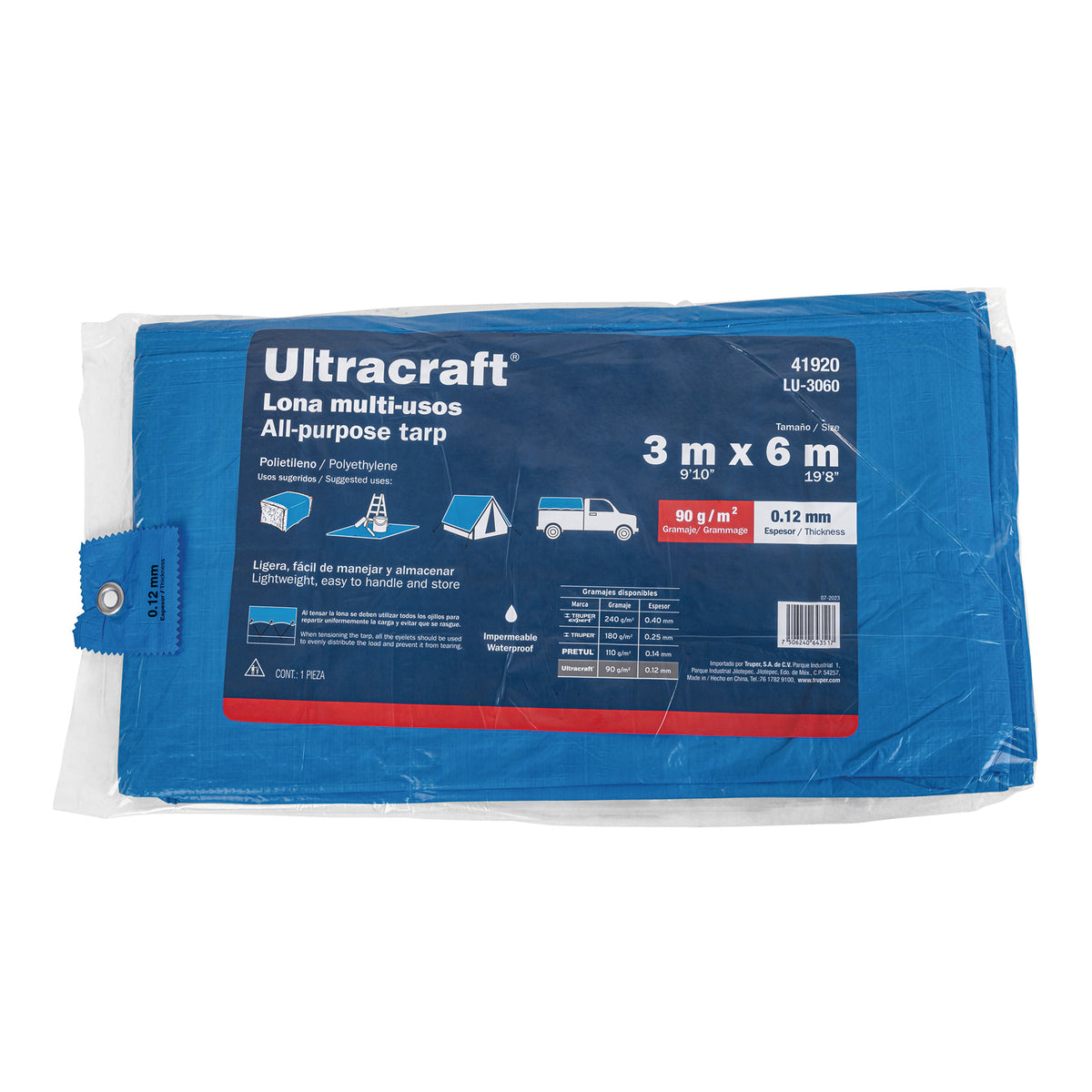 Lona de Polietileno 3 X 4 m, Azul, 90 g/M2, Ultra – Cadena 24