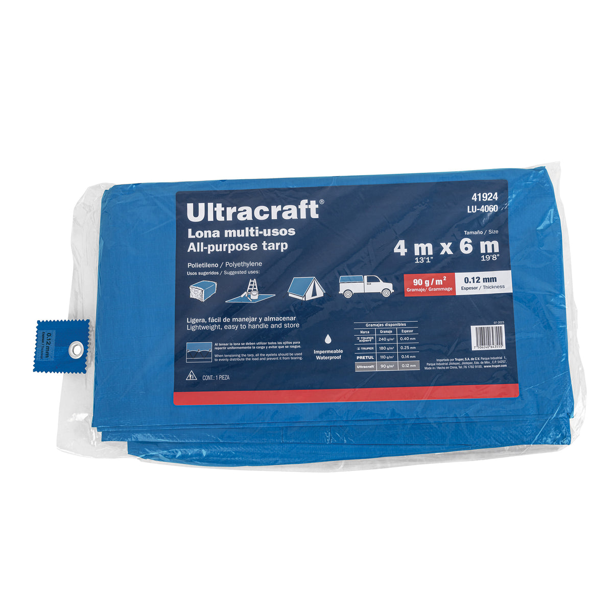 Lona de Polietileno 4 X 6 m, Azul, 90 g/M2, Ultra – Cadena 24