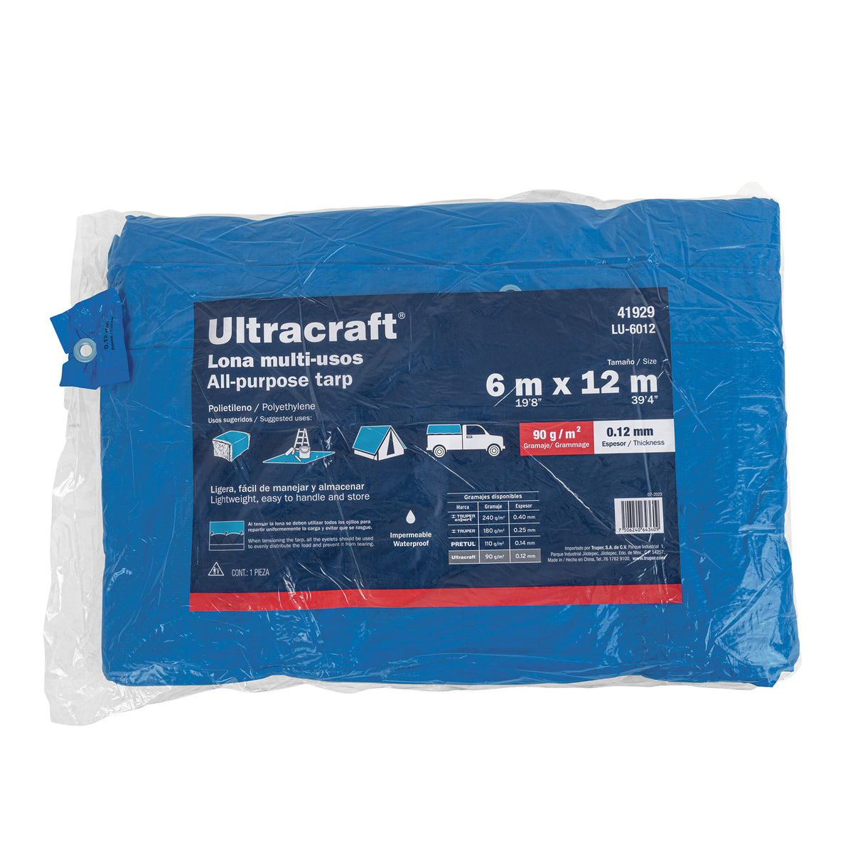 Lona de Polietileno 6 X 12 m, Azul, 90 g/M2, Ultra – Cadena 24