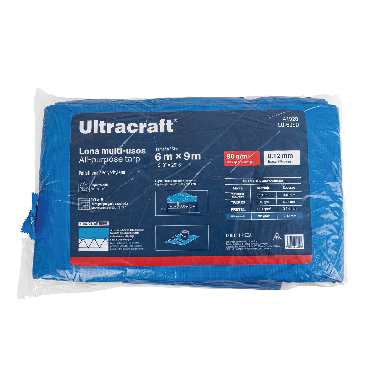 Lona de Polietileno 6 X 9 m, Azul, 90 g/M2, Ultra – Cadena 24
