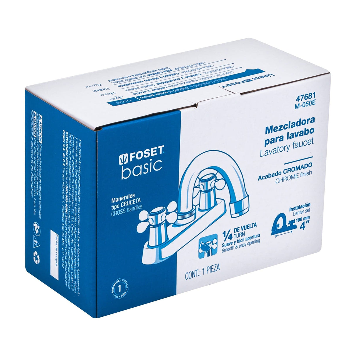 Mezcladora 4' para Lavabo, Cuello Curvo, Manerales Cruceta