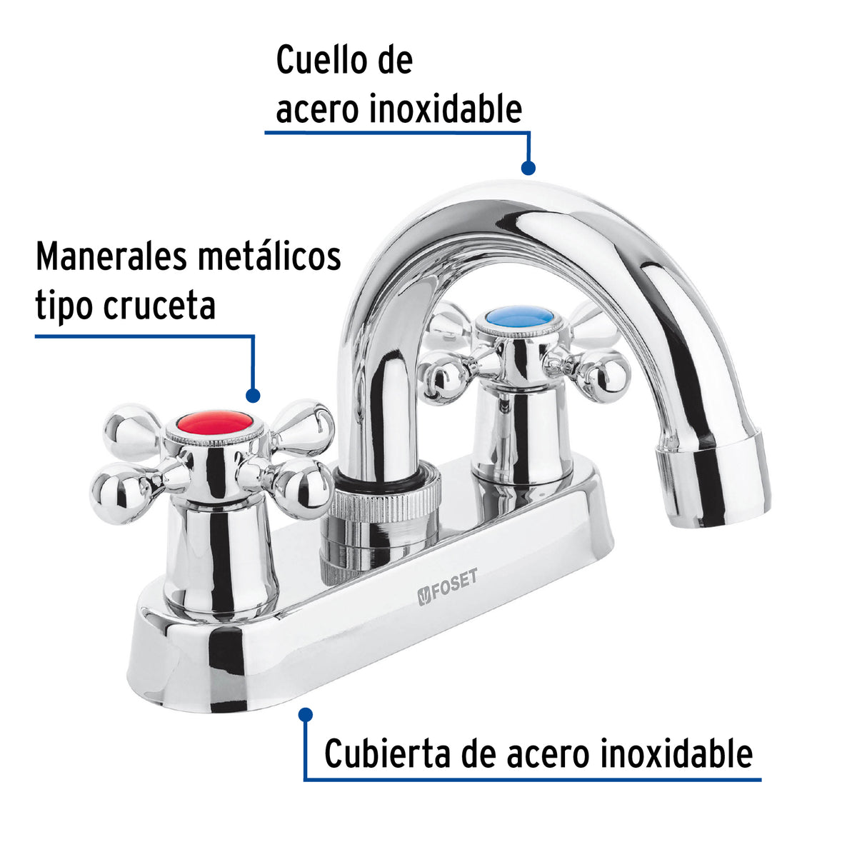 Mezcladora 4' para Lavabo, Cuello Curvo, Manerales Cruceta