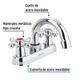 Mezcladora 4' para Lavabo, Cuello Curvo, Manerales Cruceta