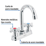 Mezcladora 4' para Lavabo, Cuello Bar, Manerales Cruceta
