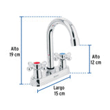 Mezcladora 4' para Lavabo, Cuello Bar, Manerales Cruceta