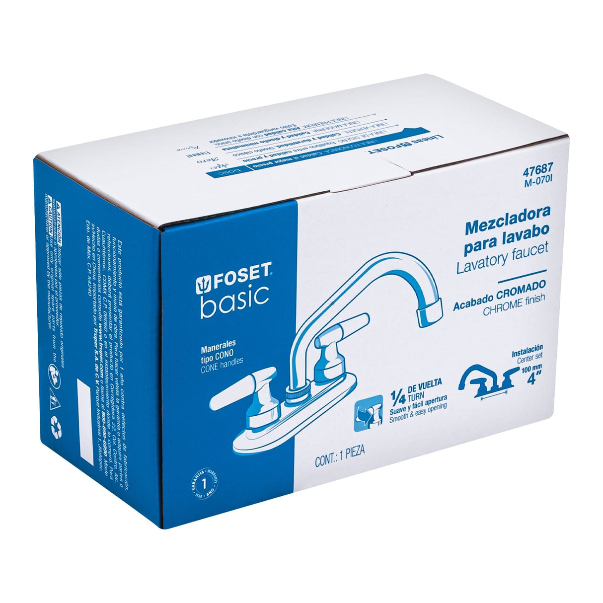 Mezcladora 4' para Lavabo, Cuello Tubular, Manerales Cono