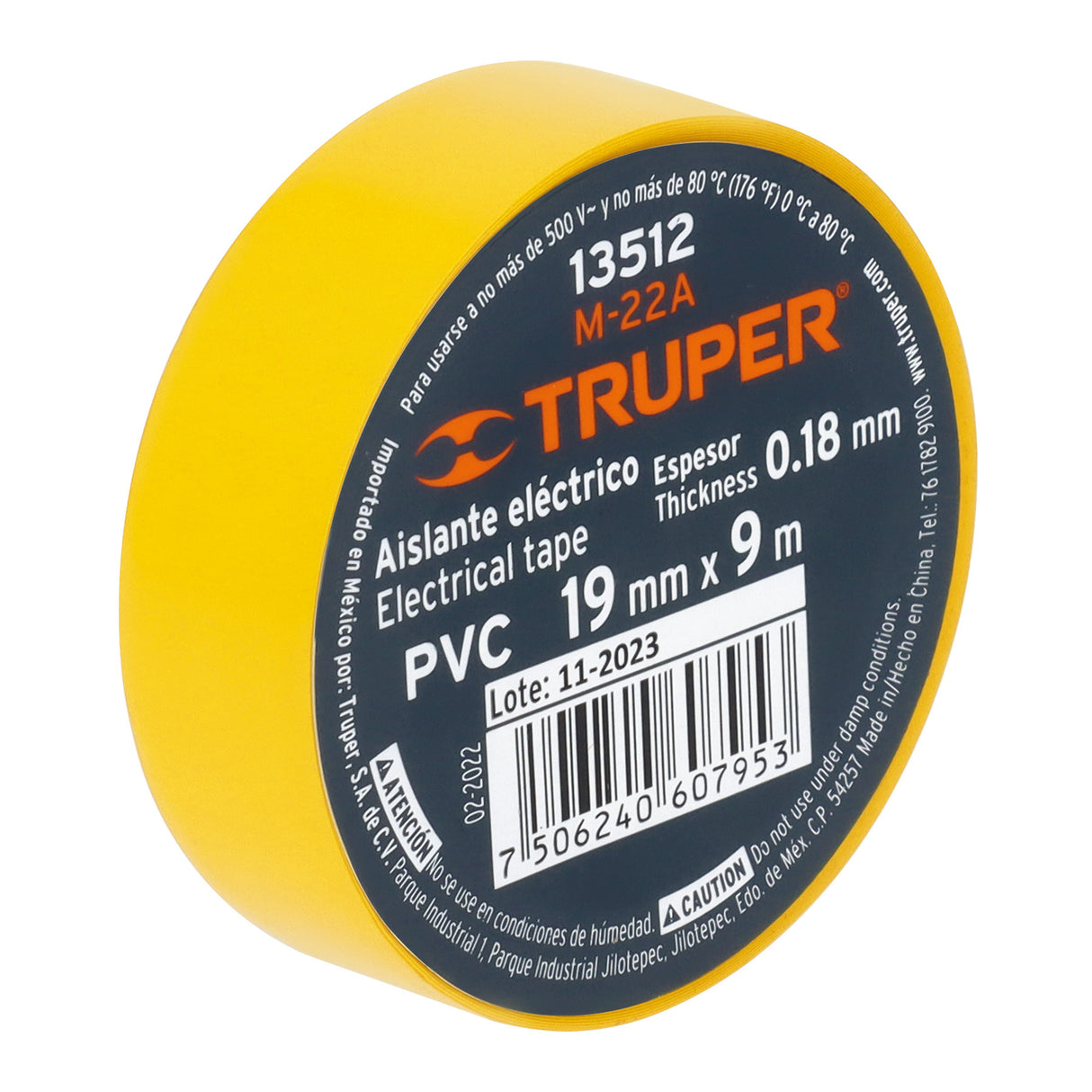 Cinta de Aislar de 9 m X 19 mm, Amarilla, Truper