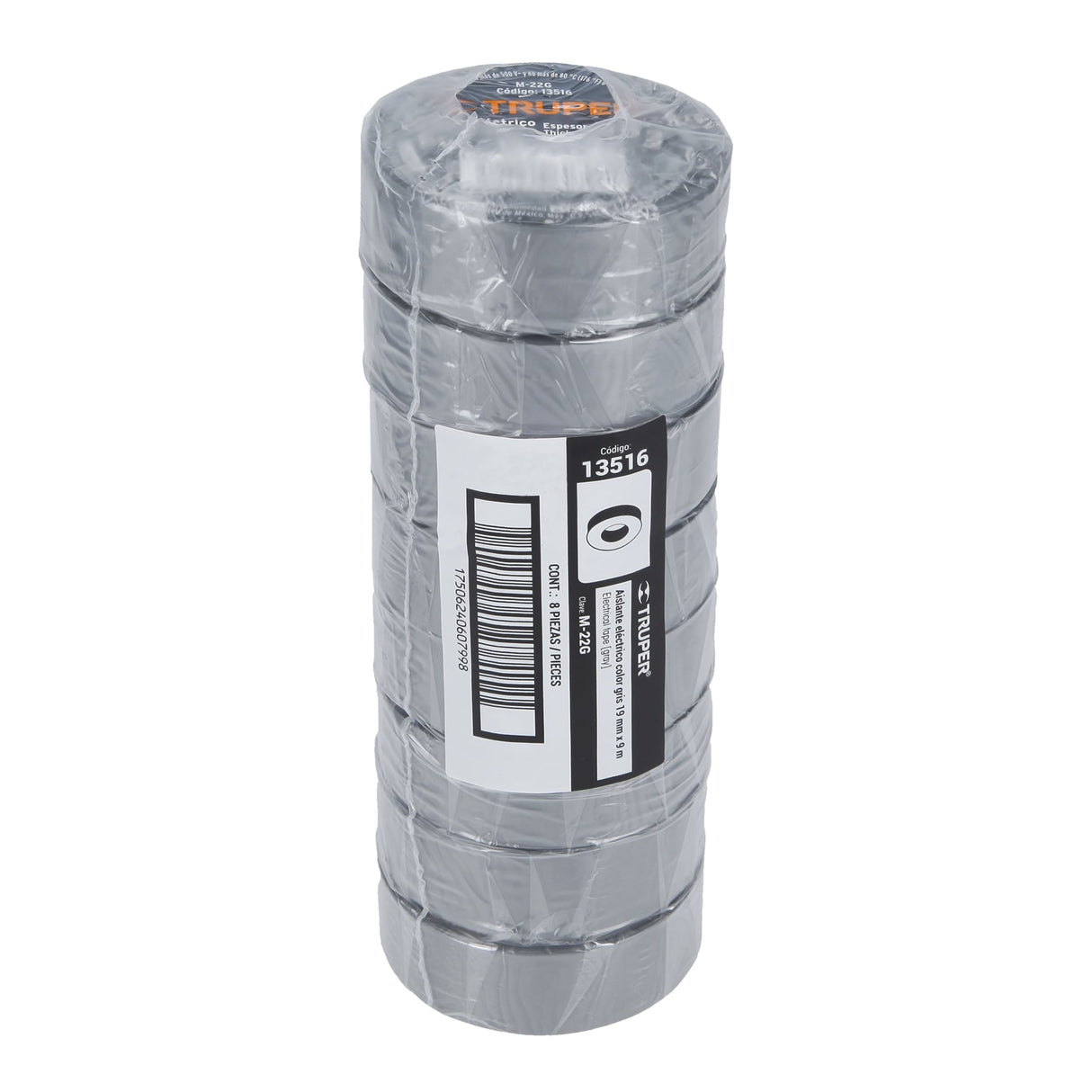 Cinta de Aislar de 9 m X 19 mm, Gris, Truper