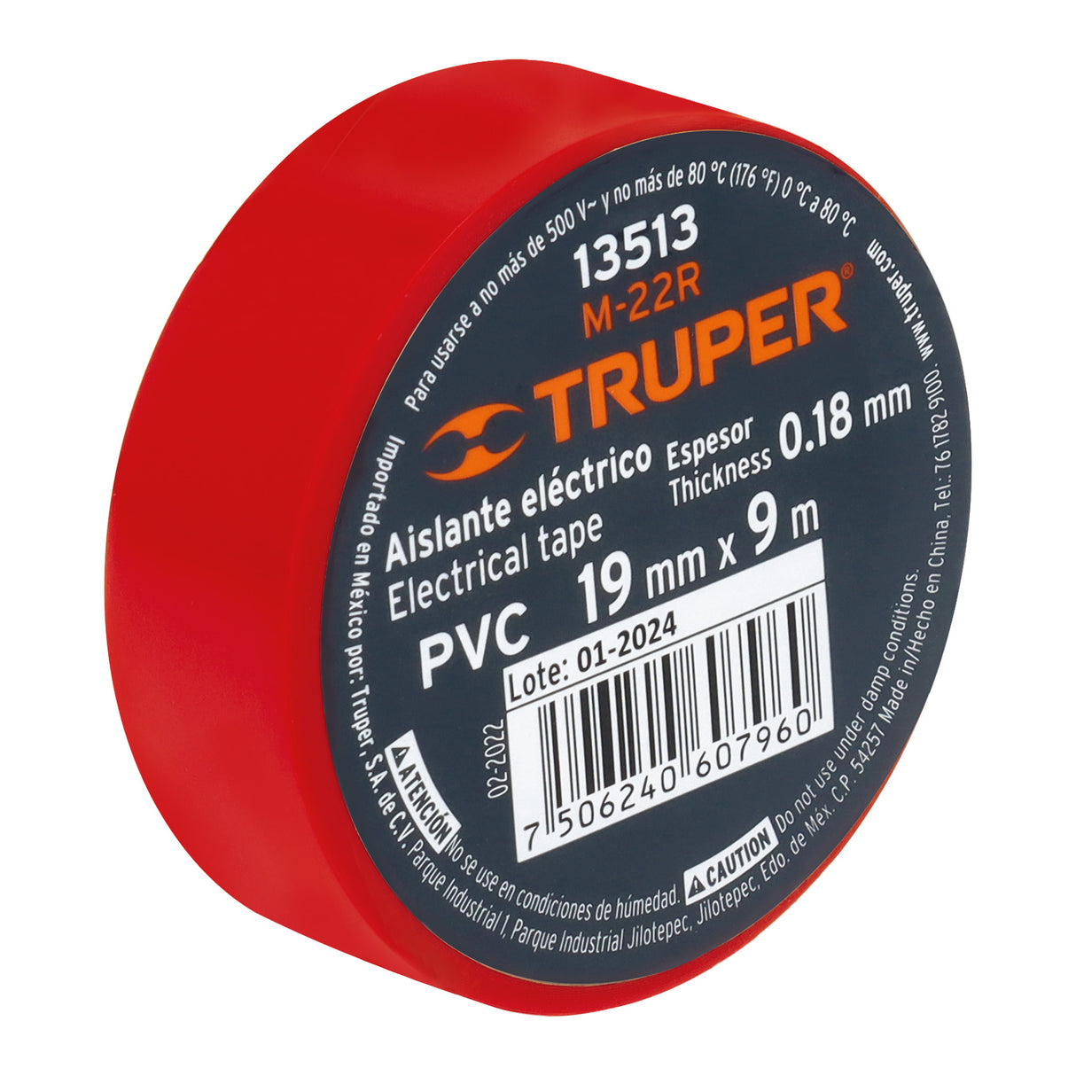 Cinta de Aislar de 9 m X 19 mm, Roja, Truper