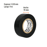 Cinta de Aislar de 9 m X 19 mm, Negra, Truper