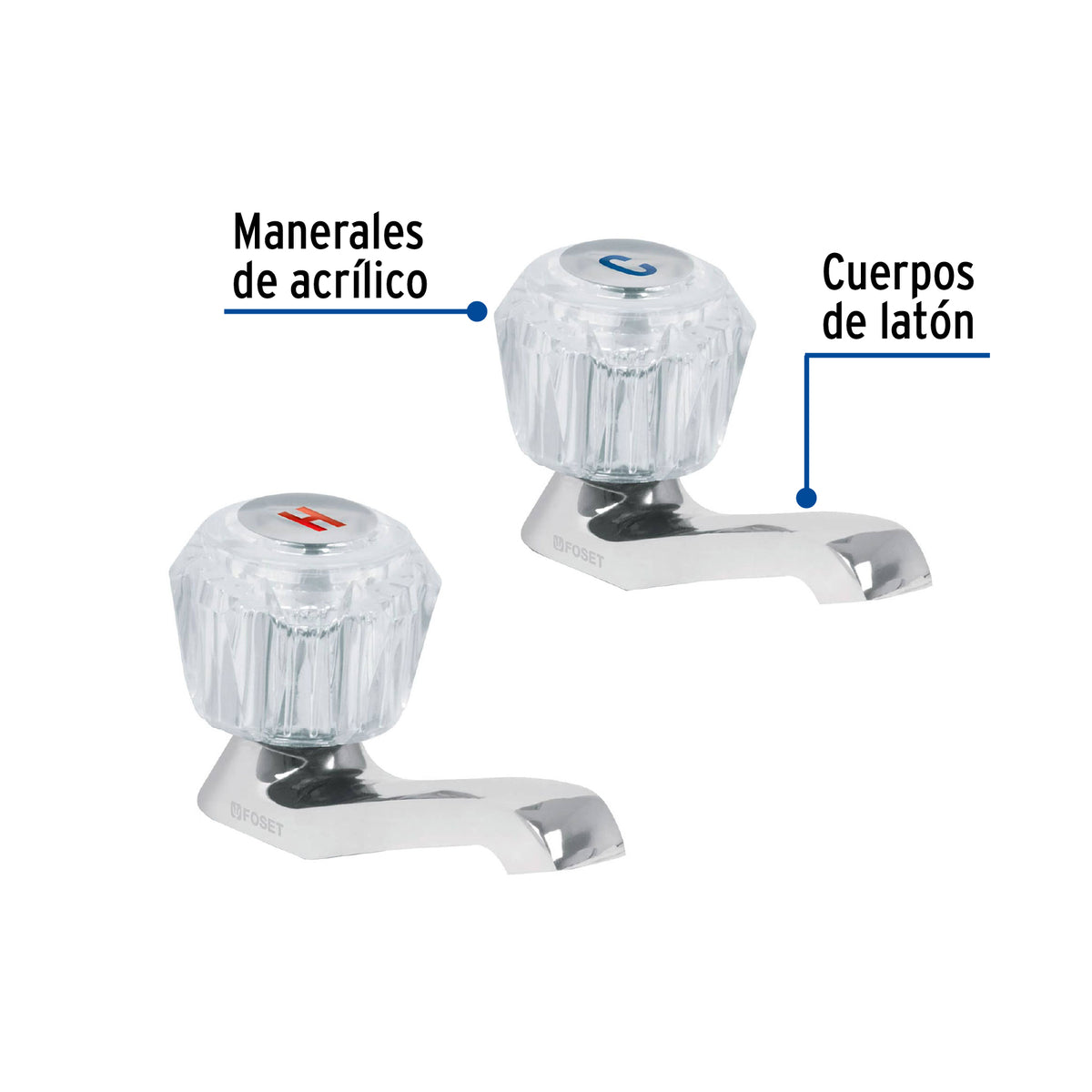 Juego 2 Llaves Individuales para Lavabo, Manerales Acrílico