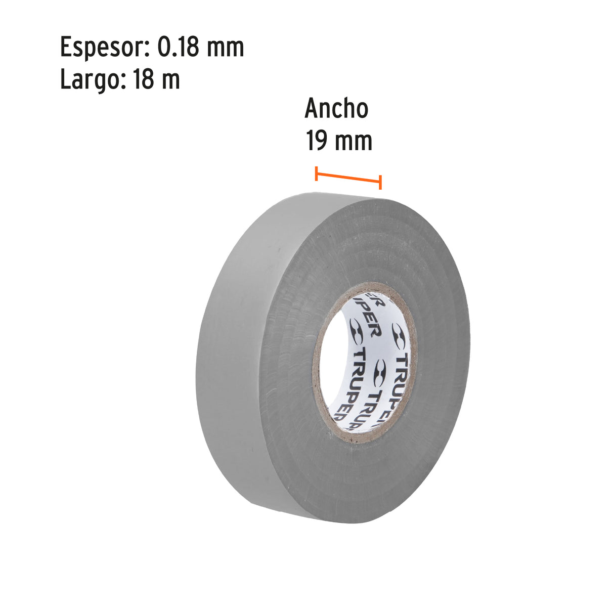 Cinta de Aislar de 18 m X 19 mm, Gris, Truper