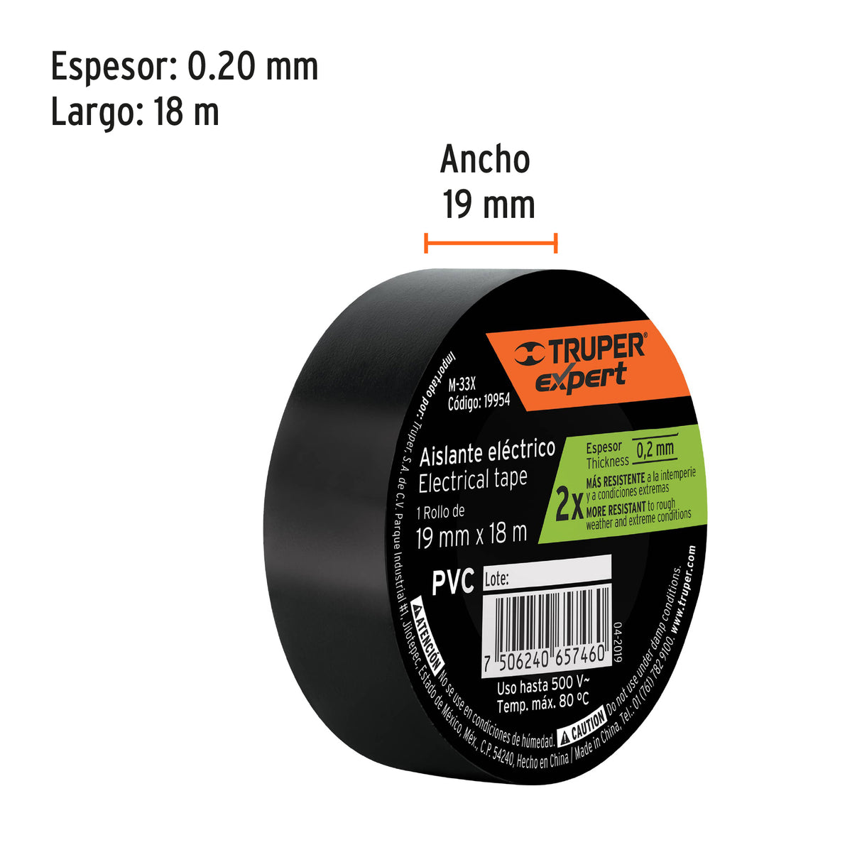 Cinta de Aislar 19 mm X 18M Truper Expert