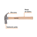 Martillo Cabeza Cónica 23 mm Uña Curva, Mango Madera, Truper
