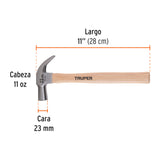 Martillo Cabeza Cónica 23 mm Uña Curva, Mango Madera, Truper