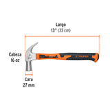 Martillo Cabeza Cónica 27 mm Uña Curva, Mango Fibra Vidrio