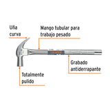 Martillo Cabeza Cónica 27 mm Uña Curva, Mango Tubular, Truper