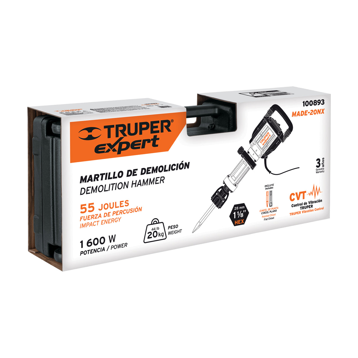 Martillo Demoledor Hex 20 kg, 55J, 1600 W, Truper Expert