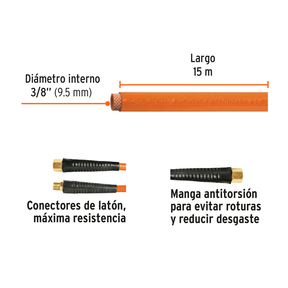 Manguera para Compresor, de PVC, 15M X 3/8', Truper