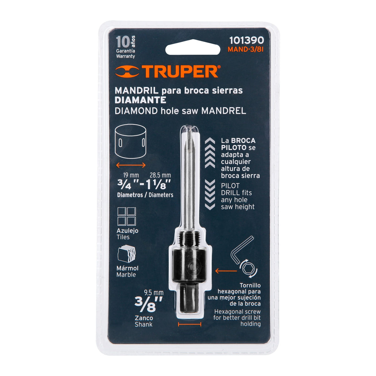 Mandril para Brocasierra Diamante con Rosca 3/8', Truper