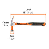 Martillo 18 Oz Uña Recta, Mango Fibra de Vidrio, Truper